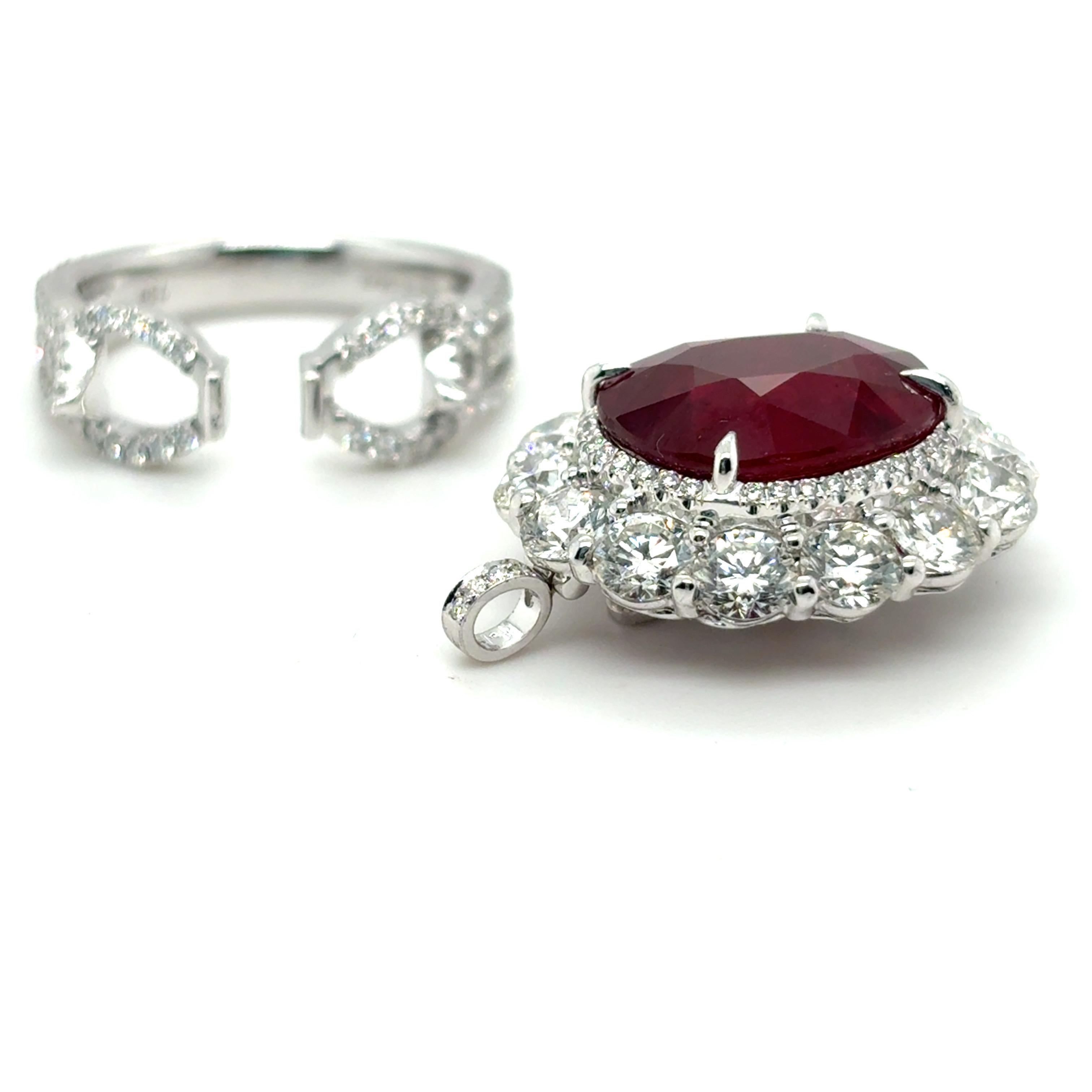 GRS Certified 9.04 Carat Oval Cut Mozambique Ruby Diamond Cocktail Ring 14