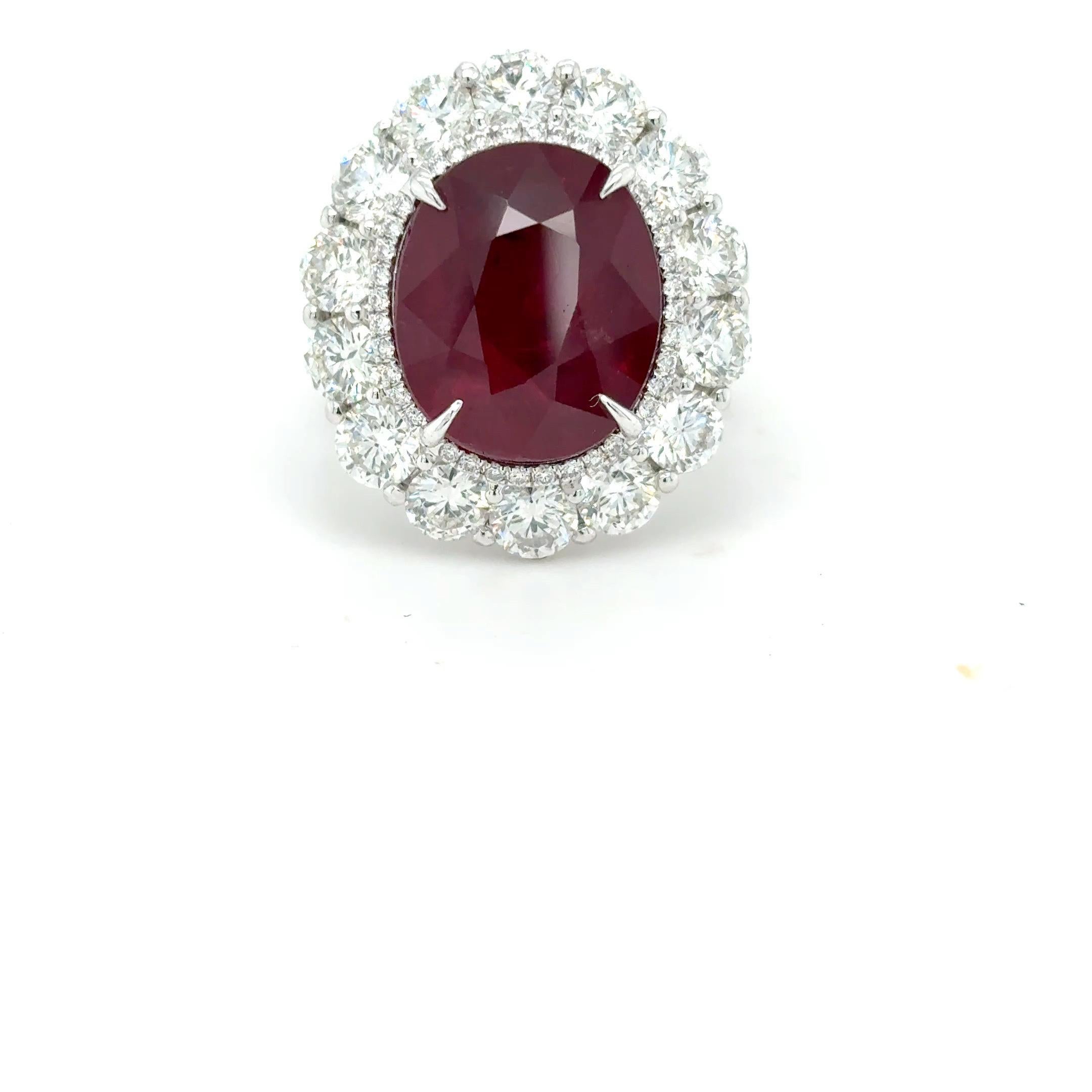 Artisan GRS Certified 9.04 Carat Oval Cut Mozambique Ruby Diamond Cocktail Ring