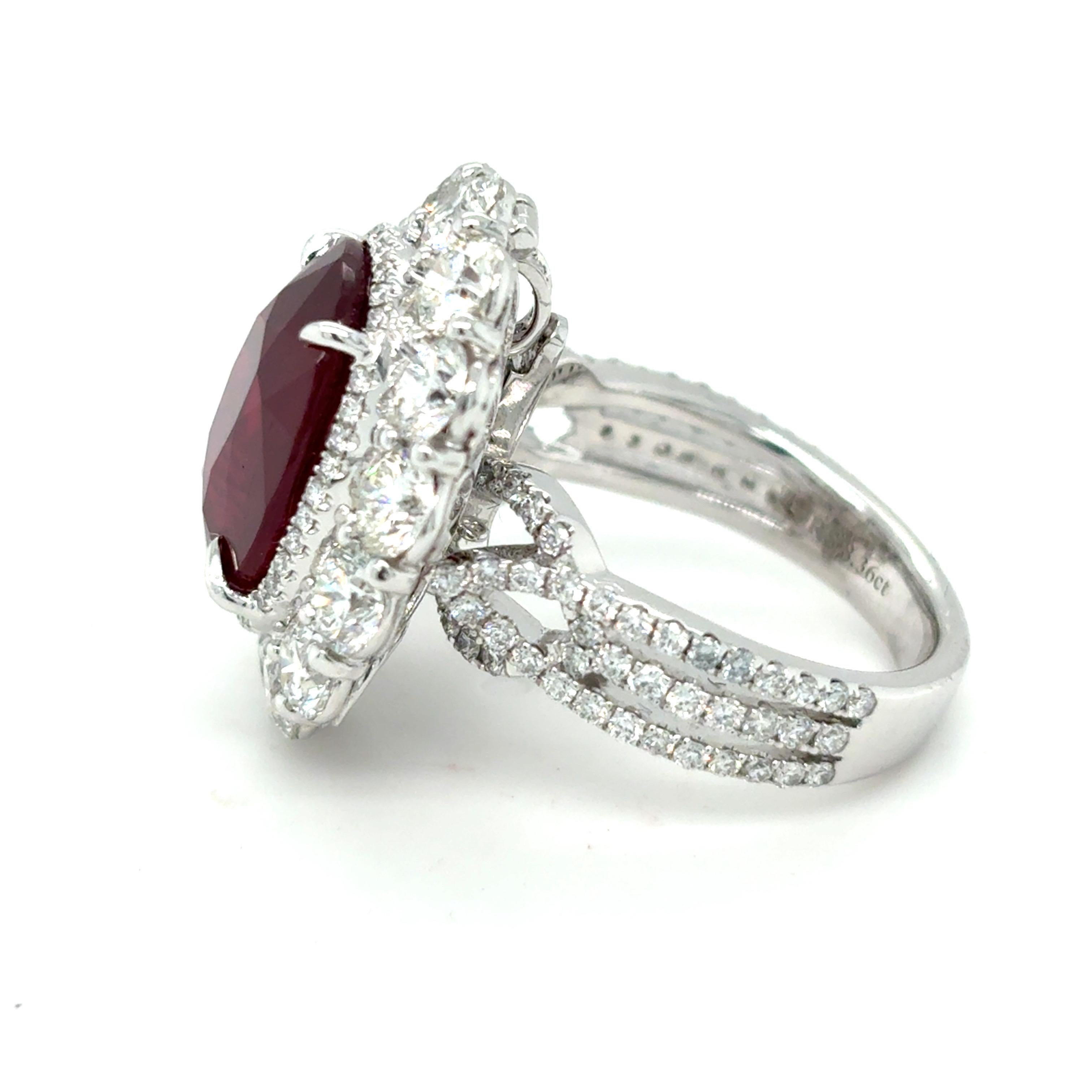 GRS Certified 9.04 Carat Oval Cut Mozambique Ruby Diamond Cocktail Ring 2