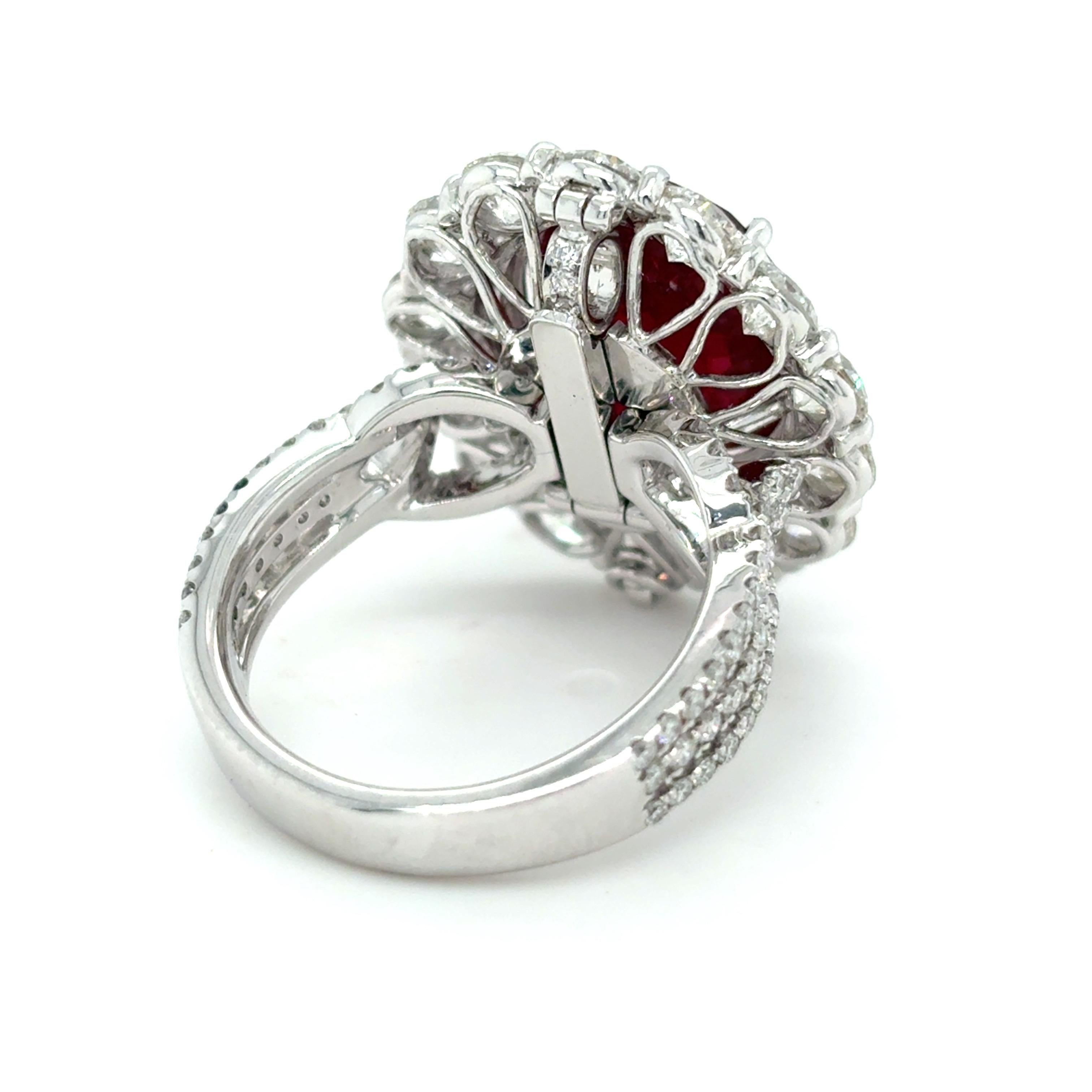 GRS Certified 9.04 Carat Oval Cut Mozambique Ruby Diamond Cocktail Ring 3