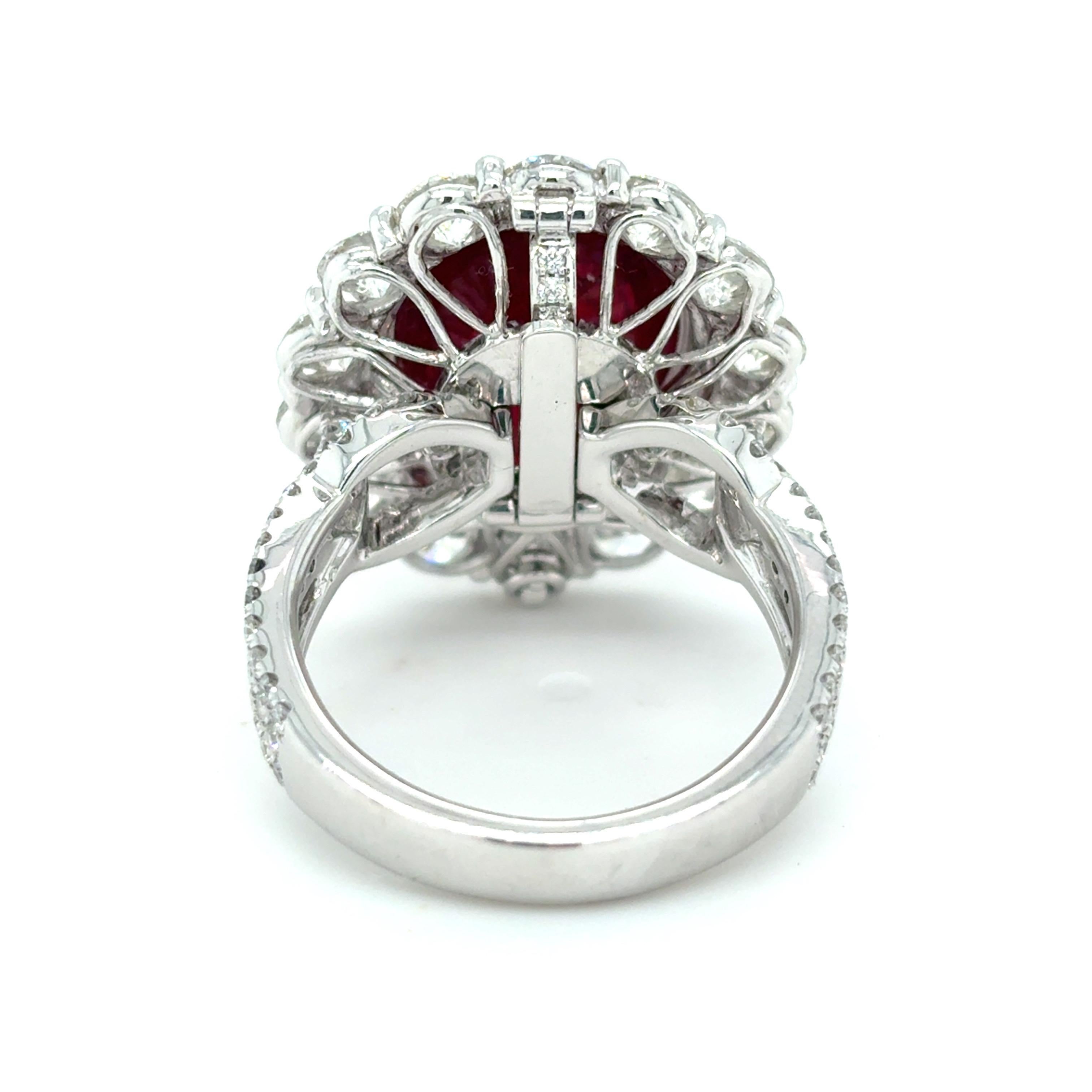 GRS Certified 9.04 Carat Oval Cut Mozambique Ruby Diamond Cocktail Ring 4