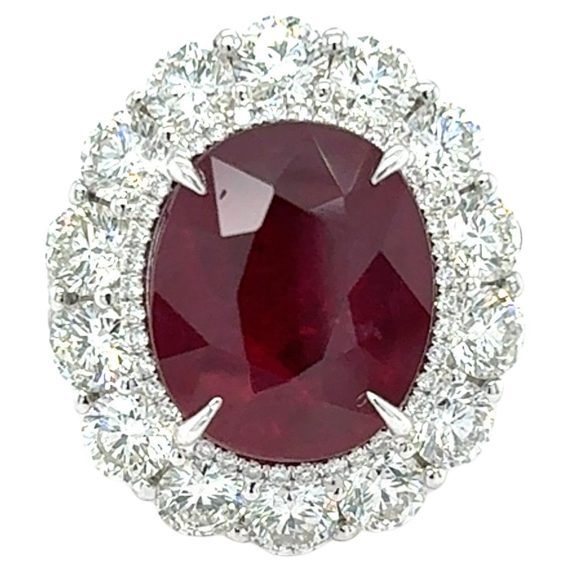 GRS Certified 9.04 Carat Oval Cut Mozambique Ruby Diamond Cocktail Ring