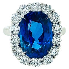GRS Certified 9.13 Carat Oval Cut Sapphire Halo Engagement Ring