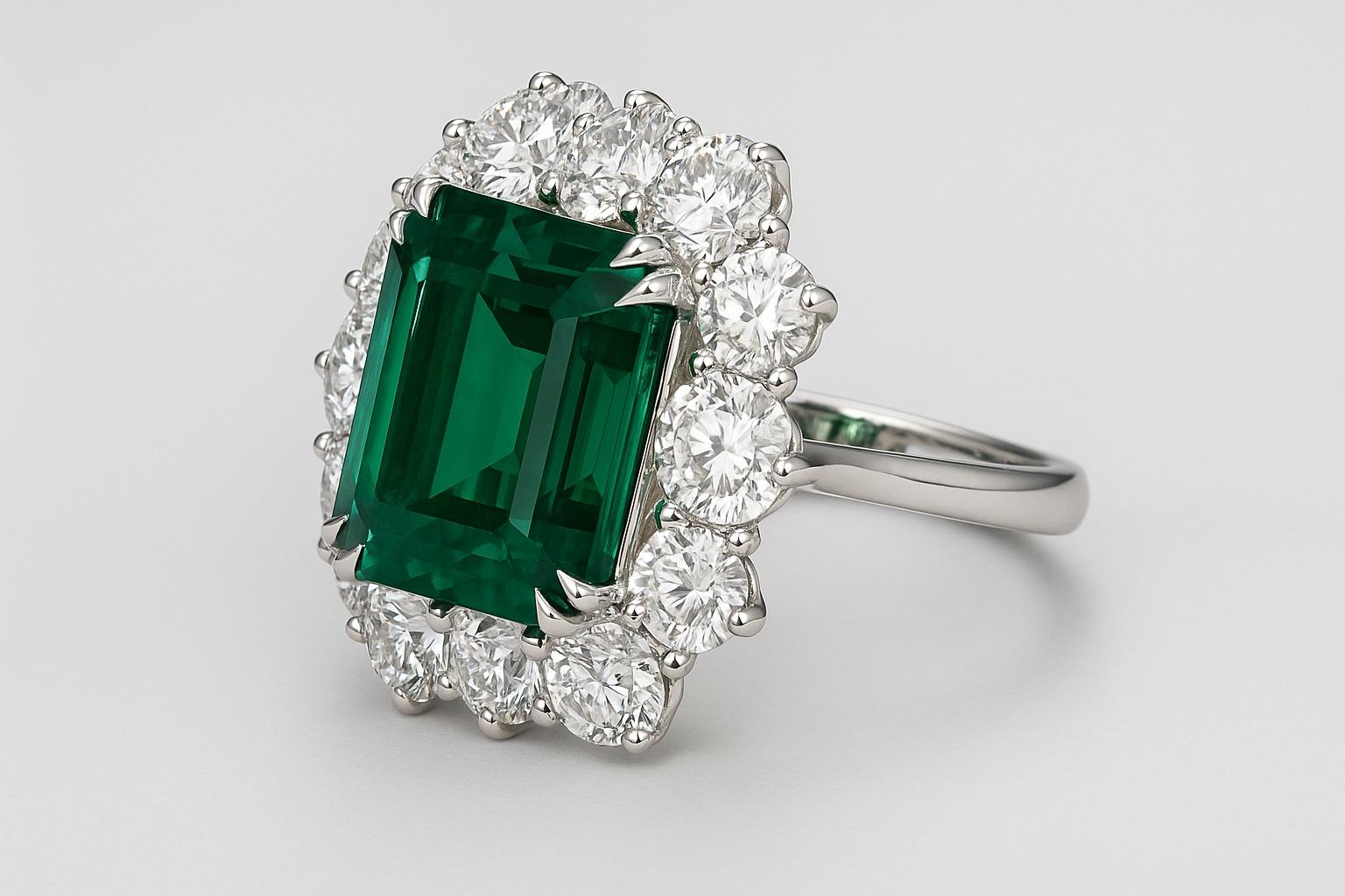 GRS Certified 9.17 Carat NO OIL Emerald Ring Corte esmeralda en venta
