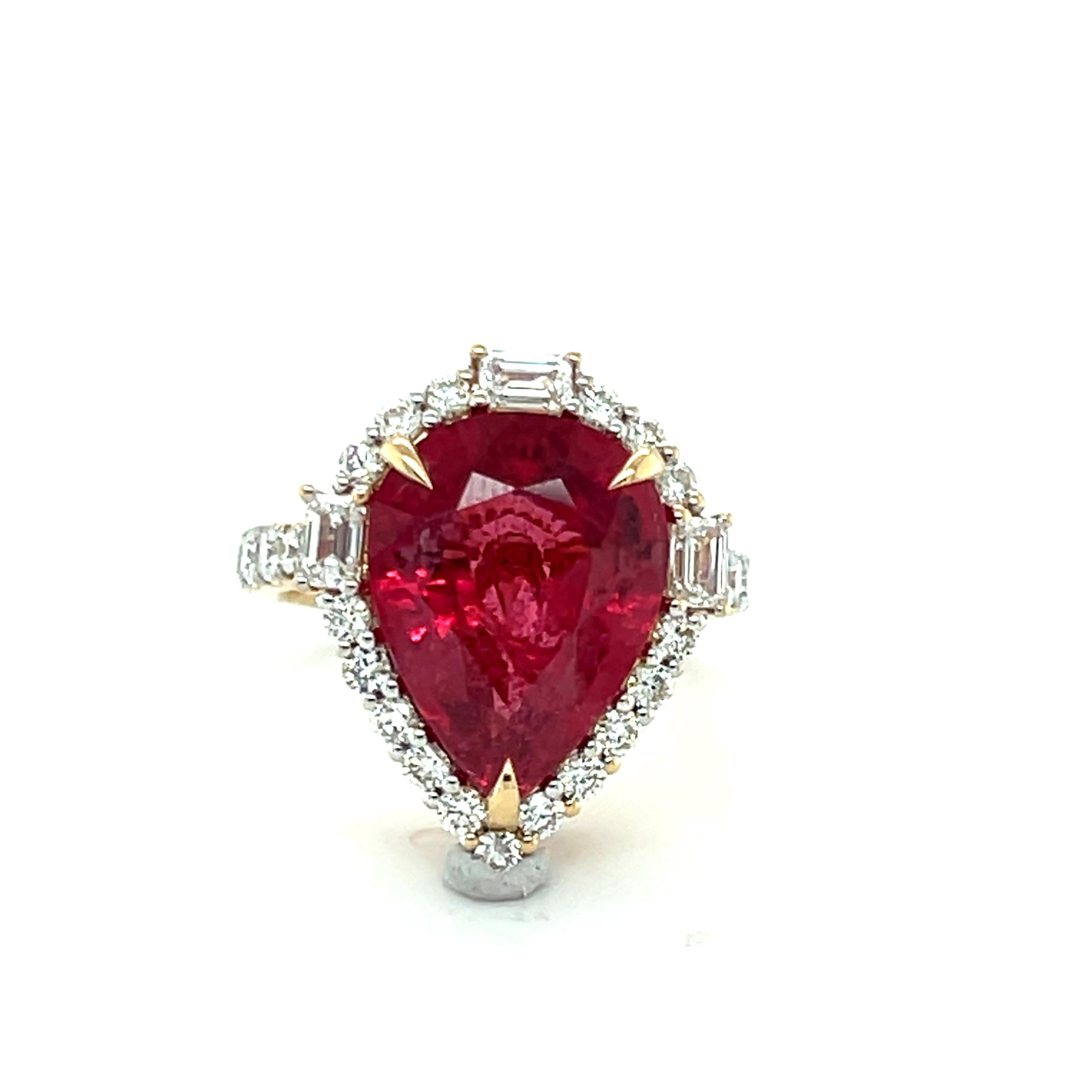 GRS Certified 9.17 Carat Pear Cut Spinel Diamond Halo Engagement Ring In New Condition In Trumbull, CT