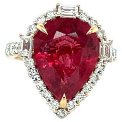 GRS Certified 9.17 Carat Pear Cut Spinel Diamond Halo Engagement Ring