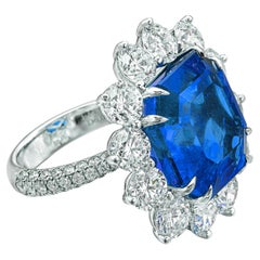 GRS Certified 9.23 Carat Vivid Blue NO HEAT Sapphire Diamond Ring