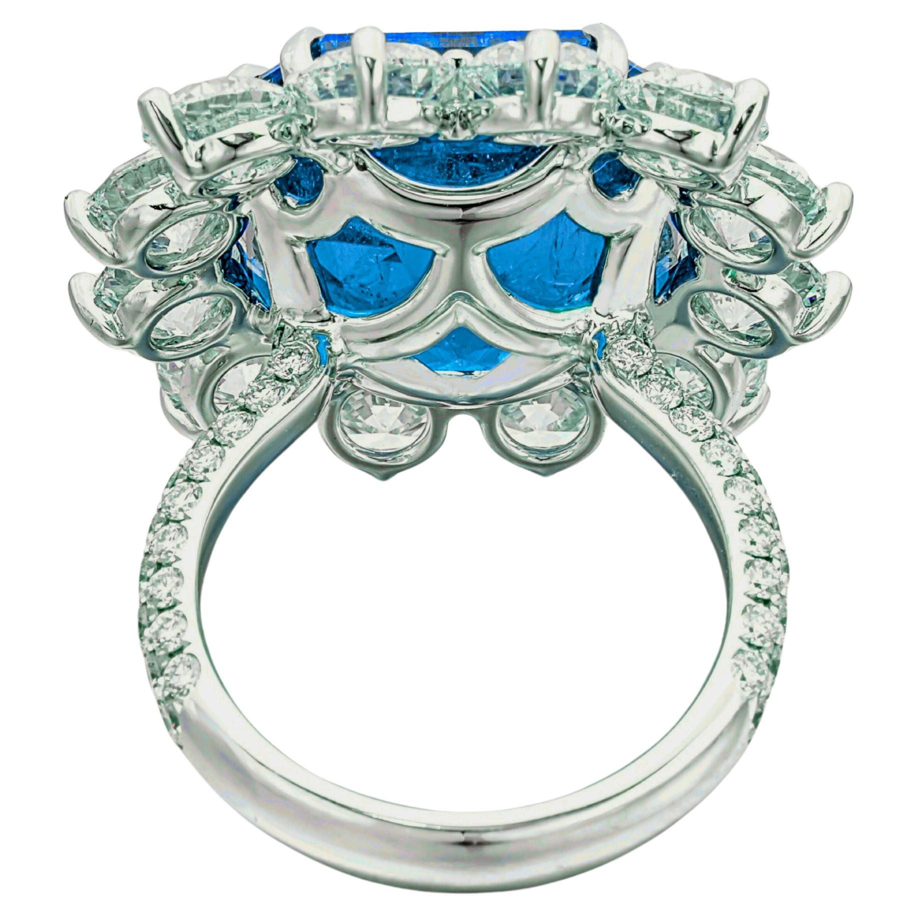 Emerald Cut GRS Certified 9.23 Carat Vivid Blue NO HEAT Sapphire Diamond Ring For Sale