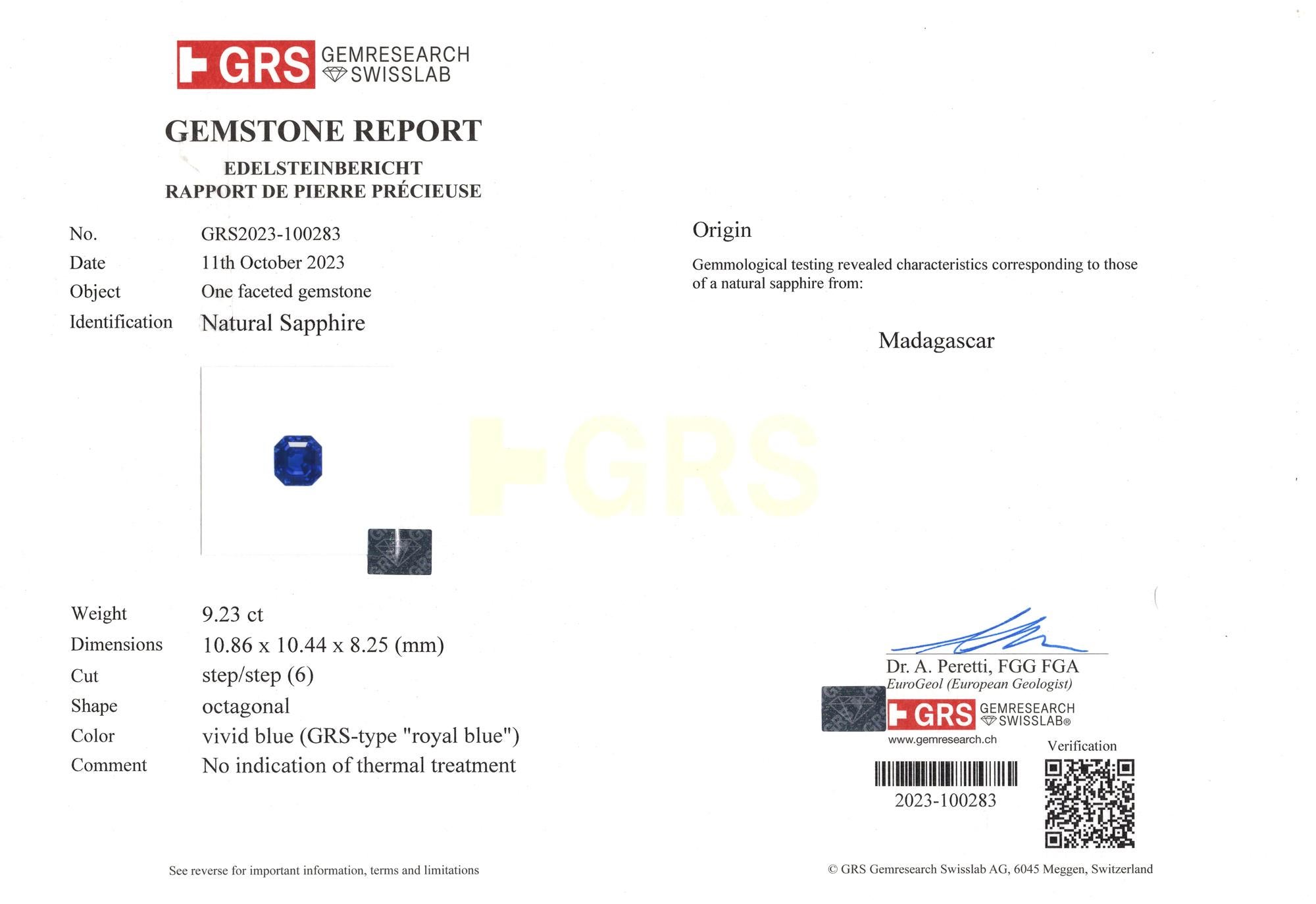GRS Certified 9.23 Carat Vivid Blue NO HEAT Sapphire Diamond Ring In New Condition For Sale In Chicago, IL