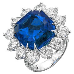 Anillo de diamantes con zafiro azul vivo NO HEAT certificado GRS de 9,23 quilates