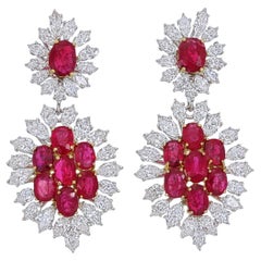 GRS Certified 9.27 Carat Burma No Heat Ruby and Diamond Chandelier Earrings