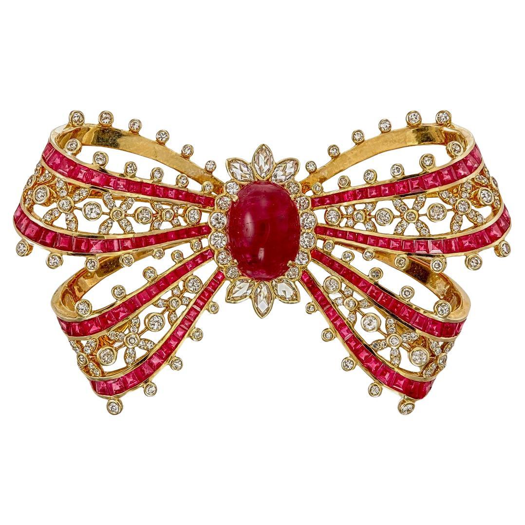 GRS Certified 9.31 Carats Burma No Heat Red Ruby Brooch in 18 Karat White Gold