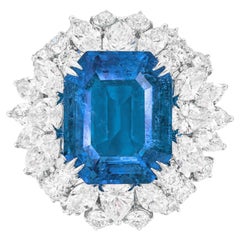 GRS Certified 9.40 Carat Blue Sapphire Unheated Diamond Cocktail Ring