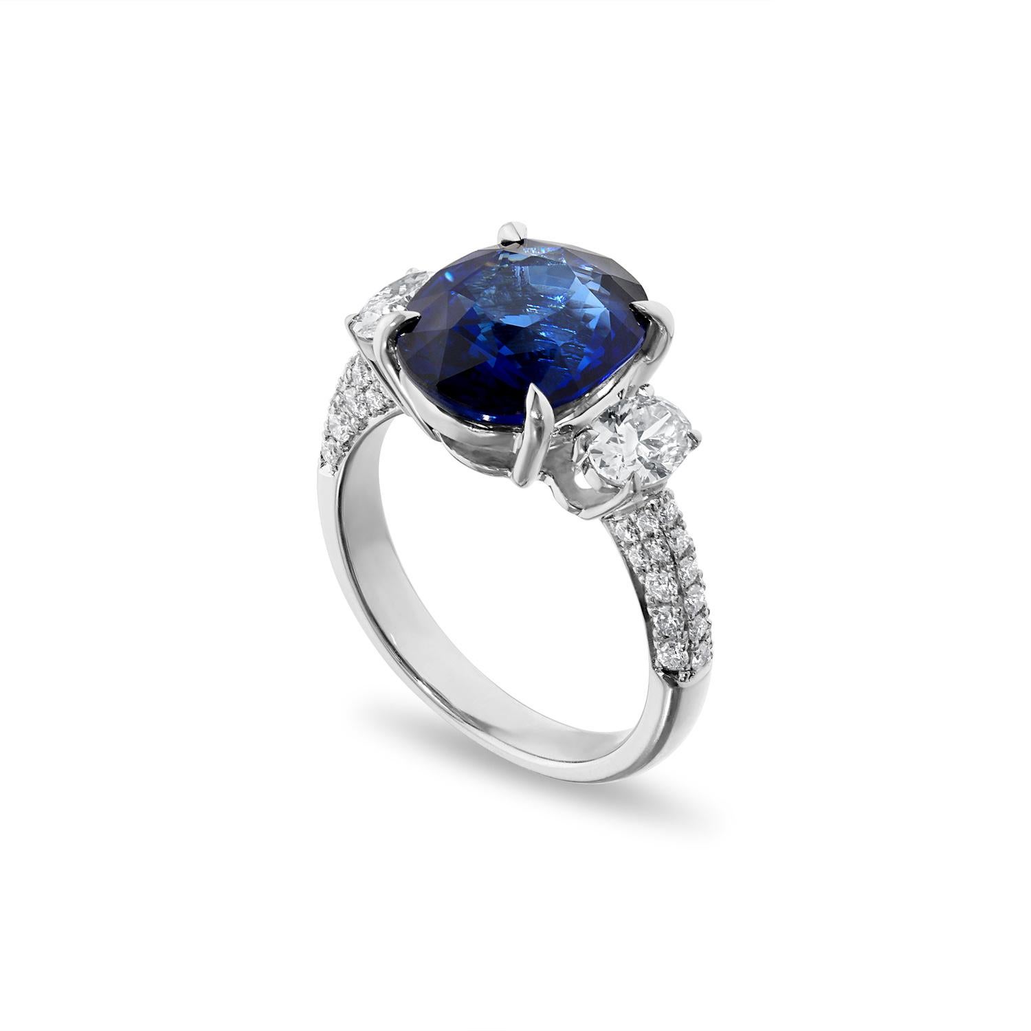 Ceylon sapphire is one of the rarest and most desirable of all sapphires. Weighing 6.54 carats and certified by GRS.
 This monumental jewel displays the rich deep royal blue hue for which these stones are so coveted. This oval-shaped, modified
