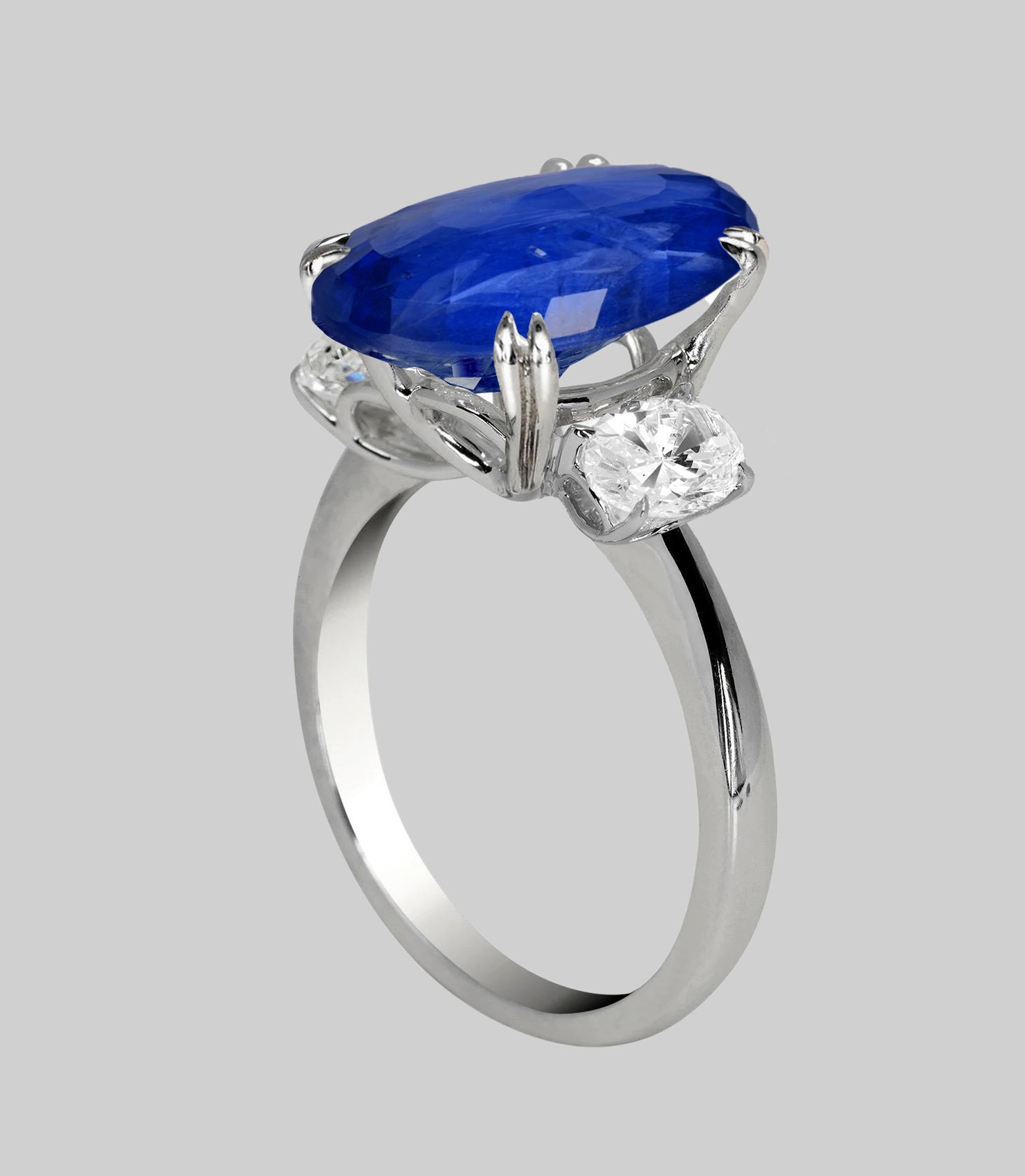 Modern GRS Certified 9.70 Carat Ceylon Oval Sapphire Ring For Sale