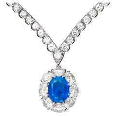 GRS Certified 9.77 Ct. Ceylon Sapphire Diamond Choker Necklace