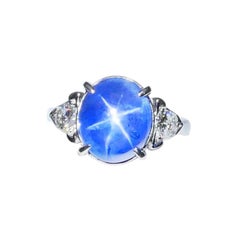 GRS Certified 9.83 Carat Sri Lanka No Heat Star Sapphire Diamond Cocktail Ring