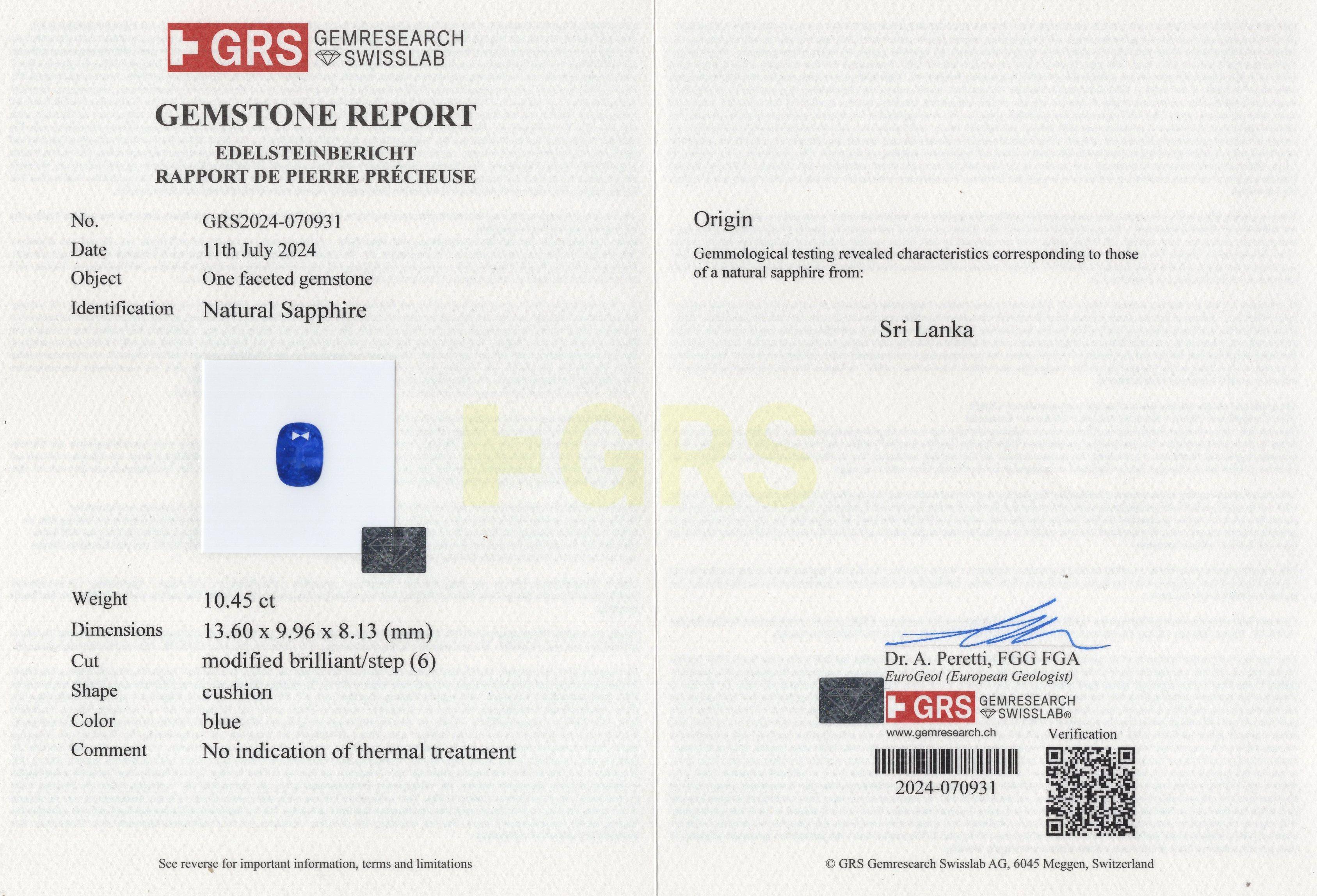 GRS Certified 9.89 Carat Burmese Untreated Sapphire Diamond Platinum Ring In New Condition For Sale In Chicago, IL