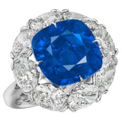 GRS Certified 9.89 Carat Burmese Untreated Sapphire Diamond Platinum Ring