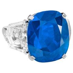 GRS Certified 9.89 Carat Burmese Untreated Sapphire Diamond Platinum Ring