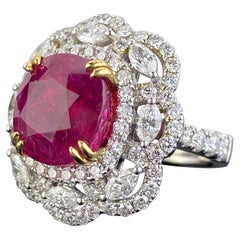 Anello di fidanzamento con diamante e rubino birmano certificato GRS da 9,90 carati
