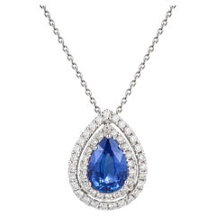 Collier pendentif en saphir bleu certifié GRS et diamant « naturel et non traité »