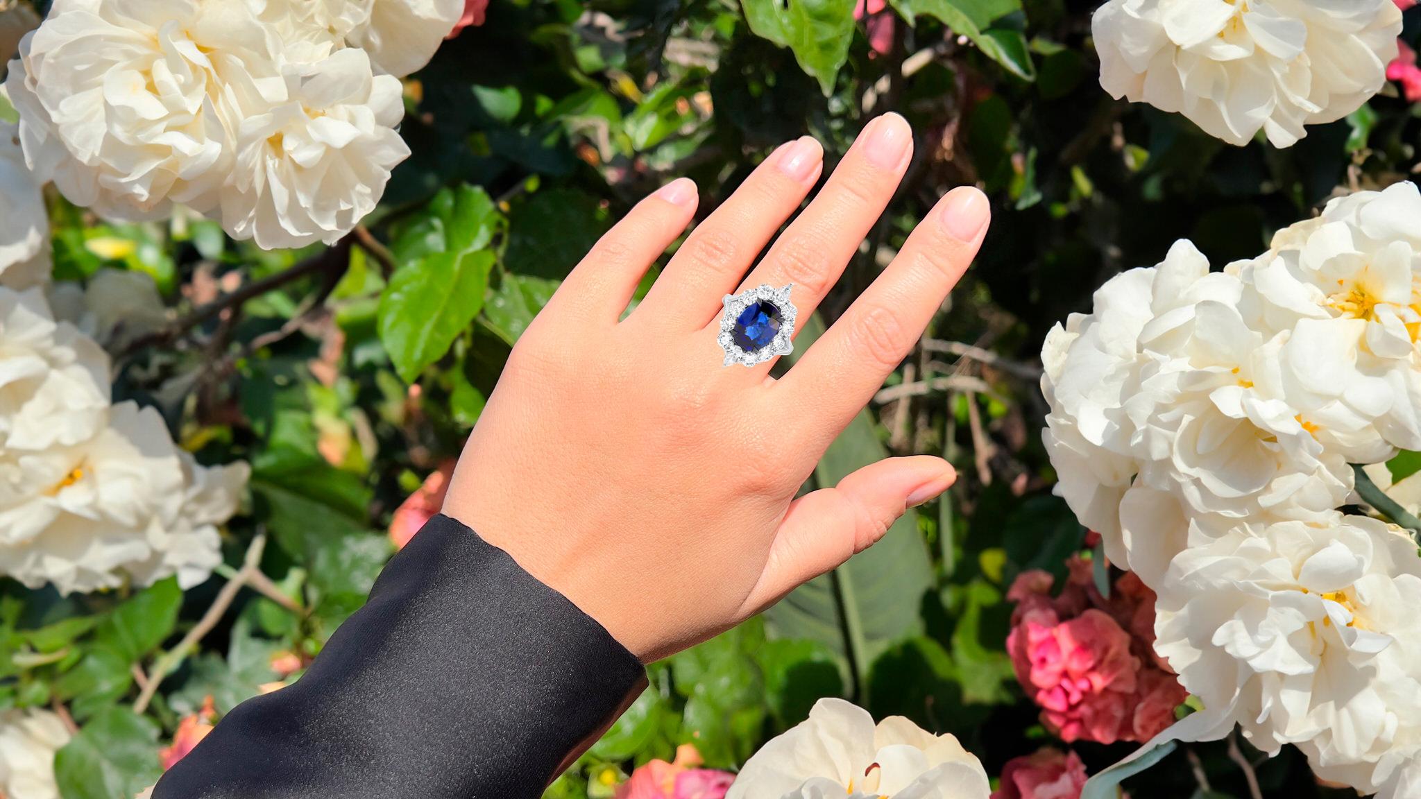 It comes with the GRS and C. Dunaigre Certificates
All Gemstones are Natural
Blue Sapphire = 5.13 Carats
12 Diamonds = 2.48 Carats
Cut: Round, Pear
Metal: 18K White Gold
Ring Size: 6.5 US
*It can be resized complimentary