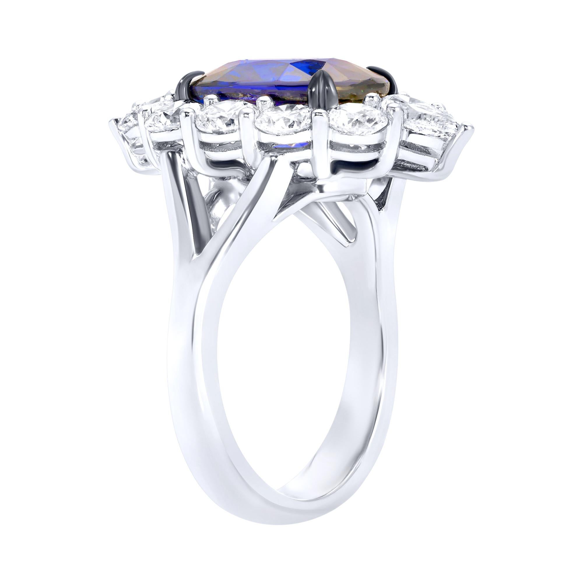 GRS Certified Blue Sapphire Ring With Diamonds 7.61 Carats 18K White Gold In Excellent Condition For Sale In Aliso Viejo, CA