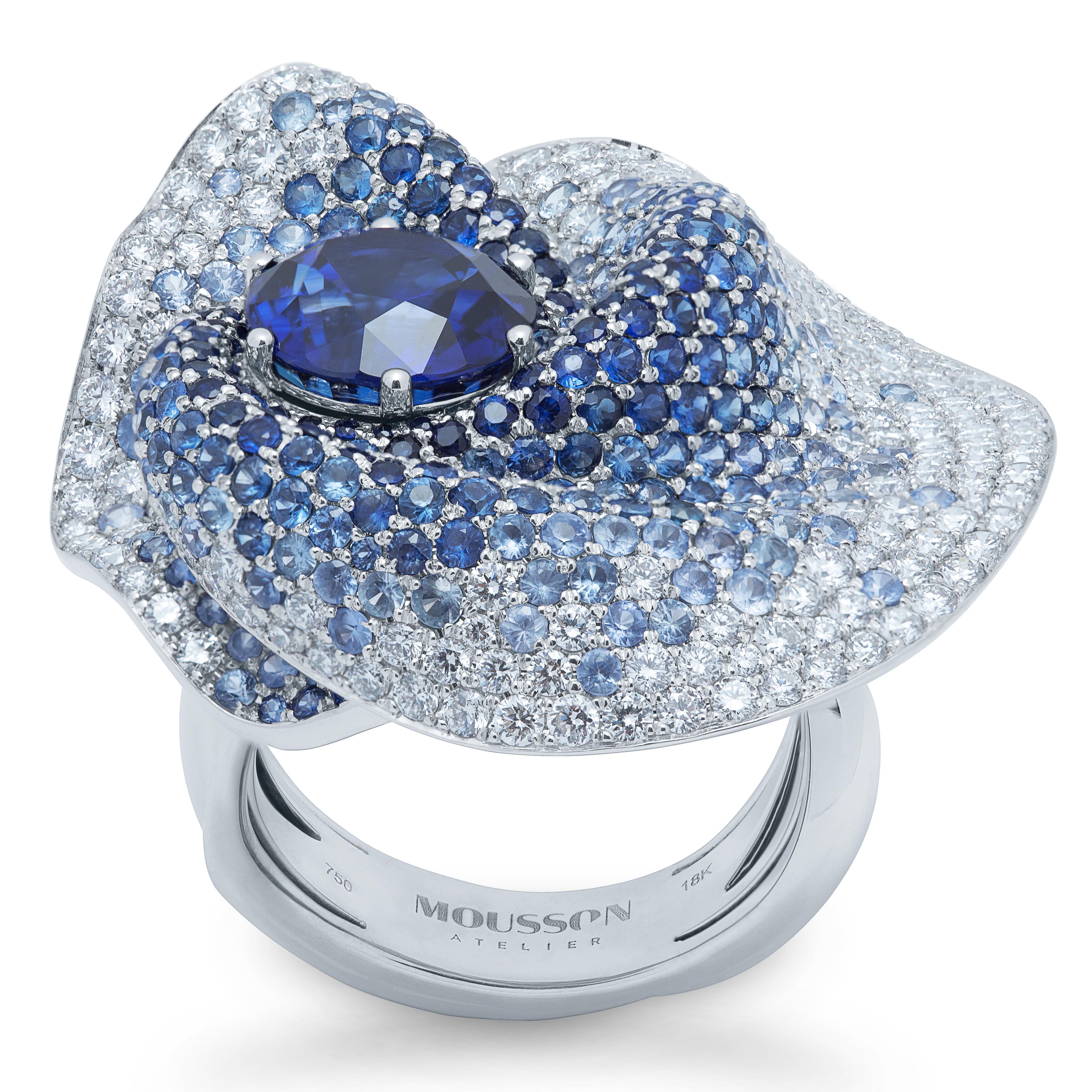GRS Certified Blue Sapphires Diamonds 18 Karat White Gold Suite 4