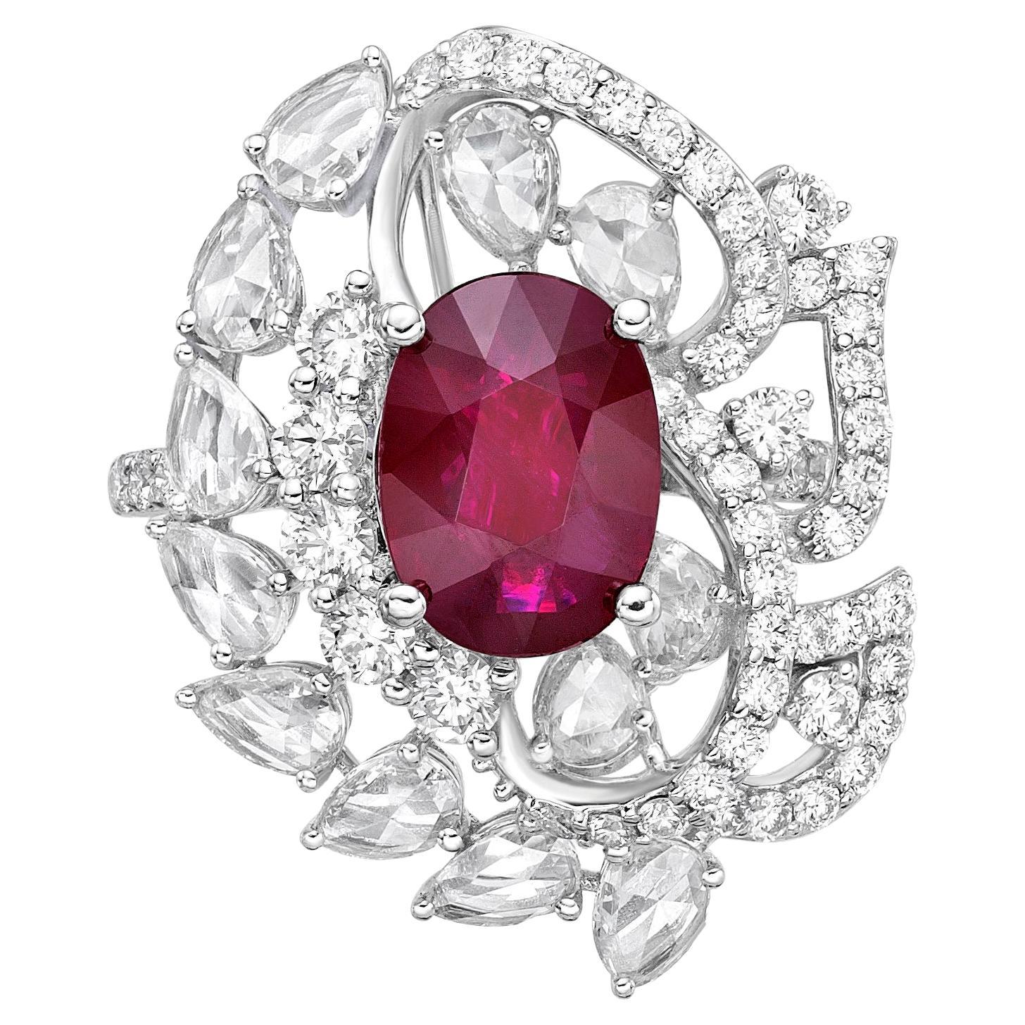 GRS Certified Burma 3.04 Carat Pigeon's Blood Ruby and Diamond Ring
