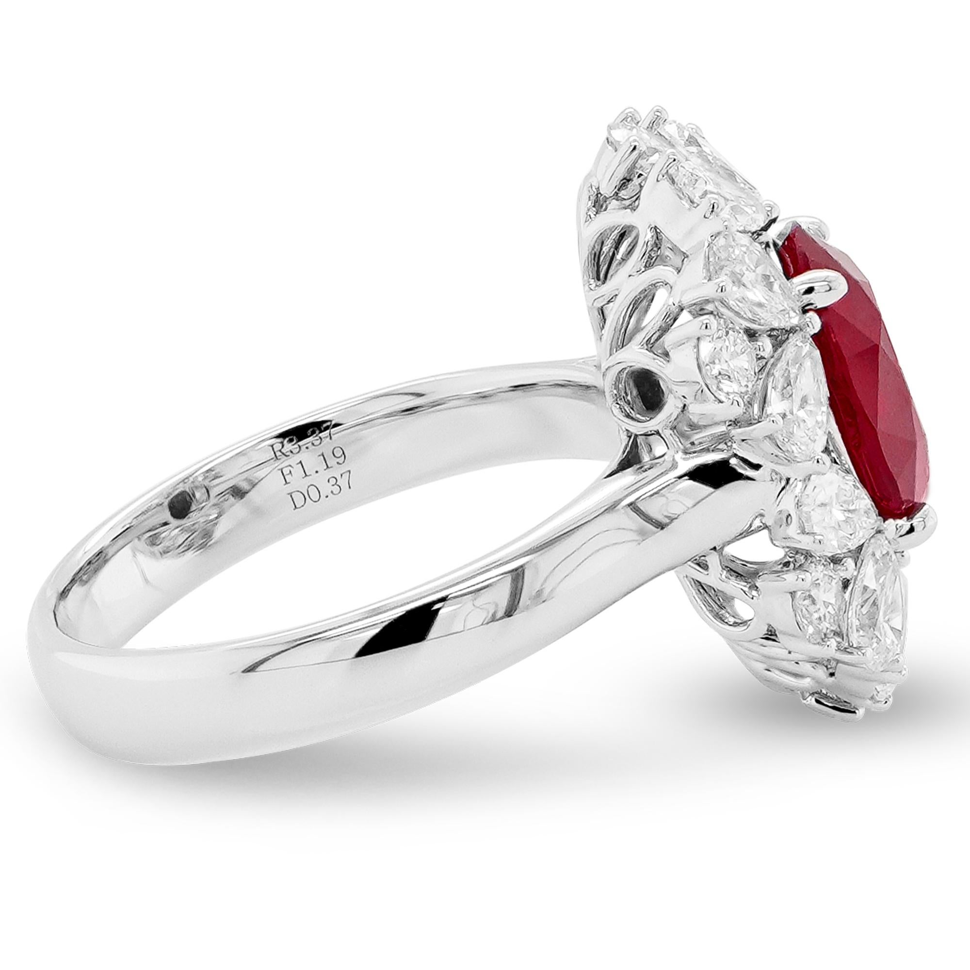 This GRS-certified 3.37-carat Pigeon Blood ruby classical wedding ring is a timeless masterpiece, combining unparalleled luxury with profound symbolism. Crafted in exquisite 18K gold, this ring embodies love, passion, and commitment, making it the