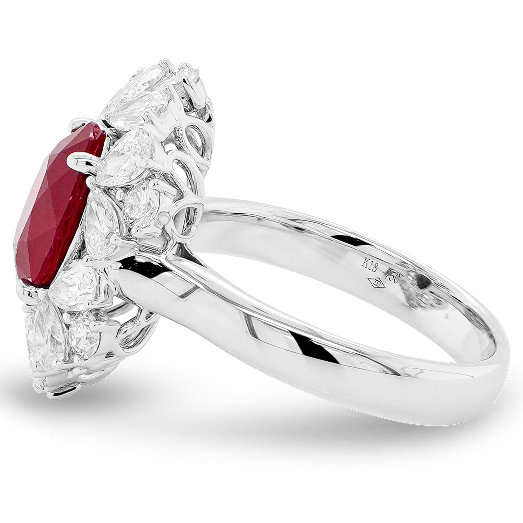 Oval Cut GRS Certified Burma 3.37 Carat Pigeon Blood Ruby Classical Wedding 18K Ring