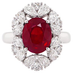 GRS Certified Burma 3.37 Carat Pigeon Blood Ruby Classical Wedding 18K Ring