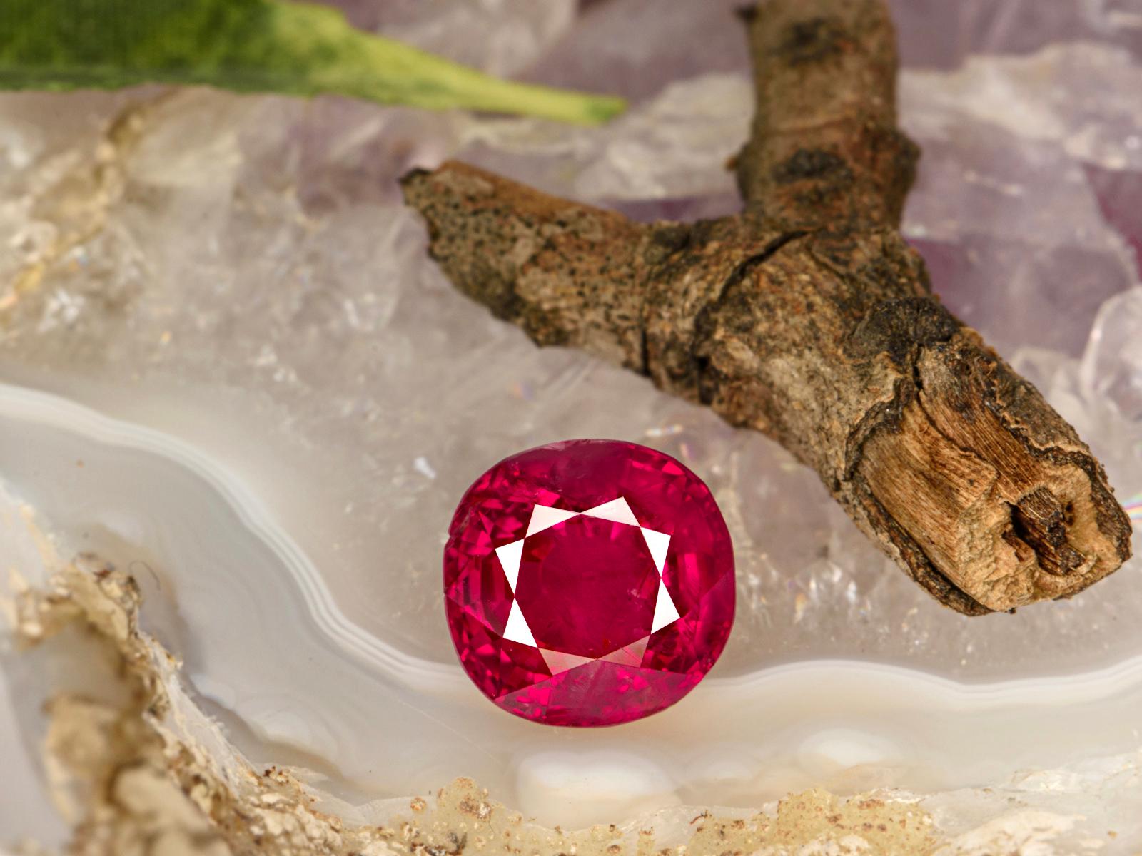 GIA Certified Burma Natural Purplish Red Natural Ruby Cushion Diamond Ring In New Condition For Sale In Rome, IT