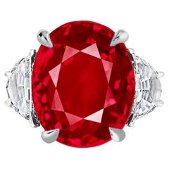 GRS Certified 5.14 Oval Ruby with Half Moon Side Diamond Ring