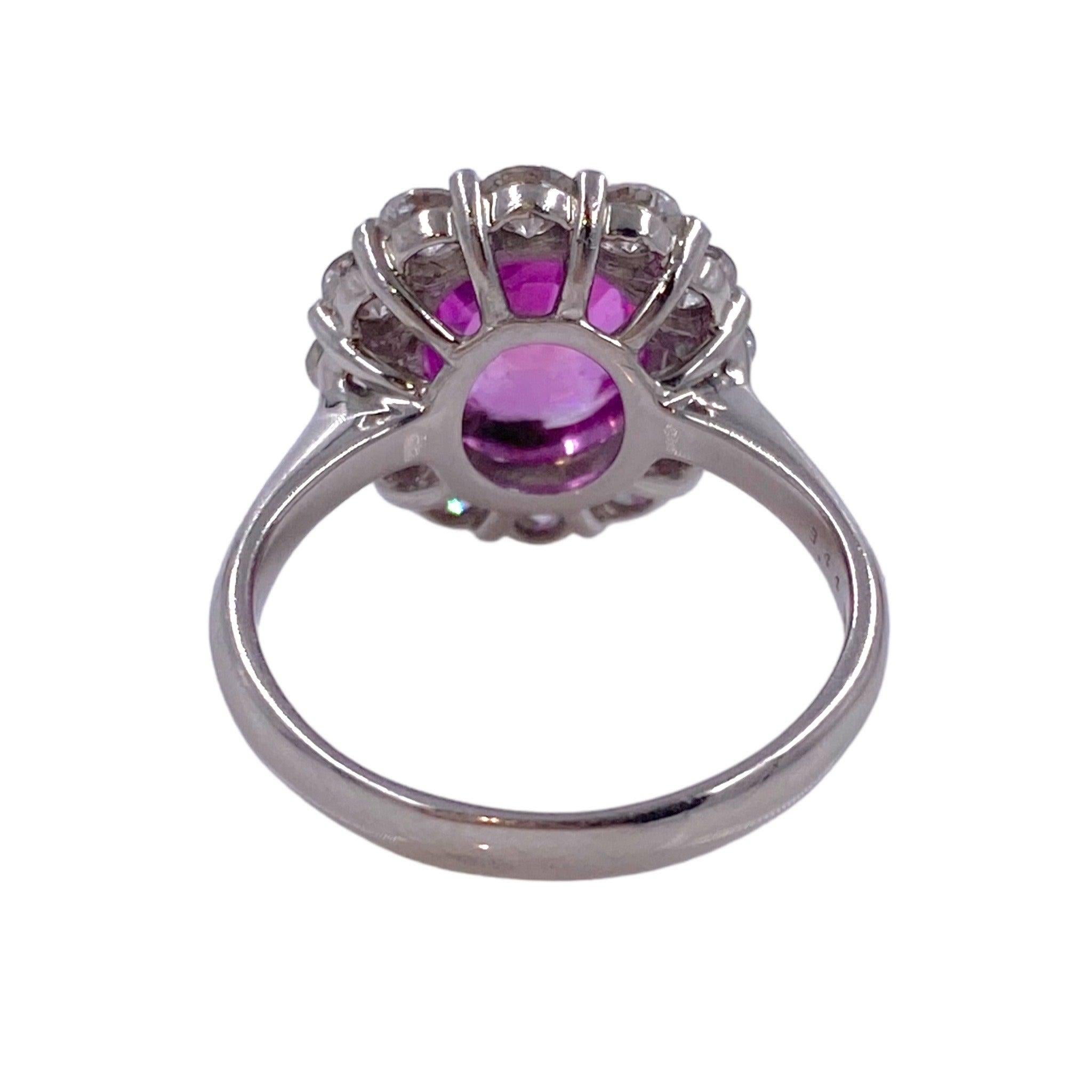 Oval Cut GRS Certified Burma Pink Sapphire & Diamond Platinum Ring For Sale