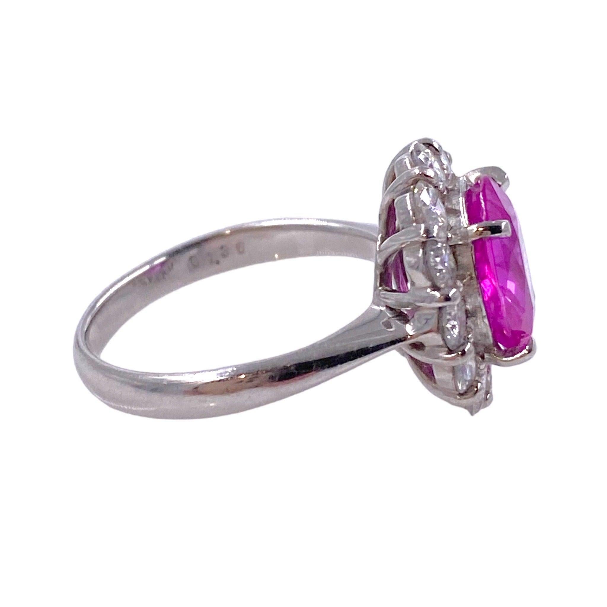 GRS Certified Burma Pink Sapphire & Diamond Platinum Ring In Excellent Condition For Sale In Henderson, NV