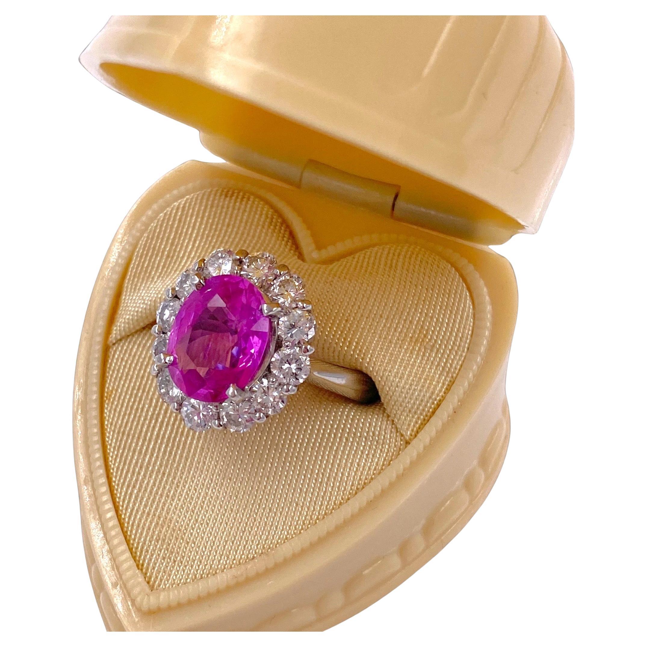 GRS Certified Burma Pink Sapphire & Diamond Platinum Ring