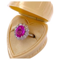 Vintage GRS Certified Burma Pink Sapphire & Diamond Platinum Ring