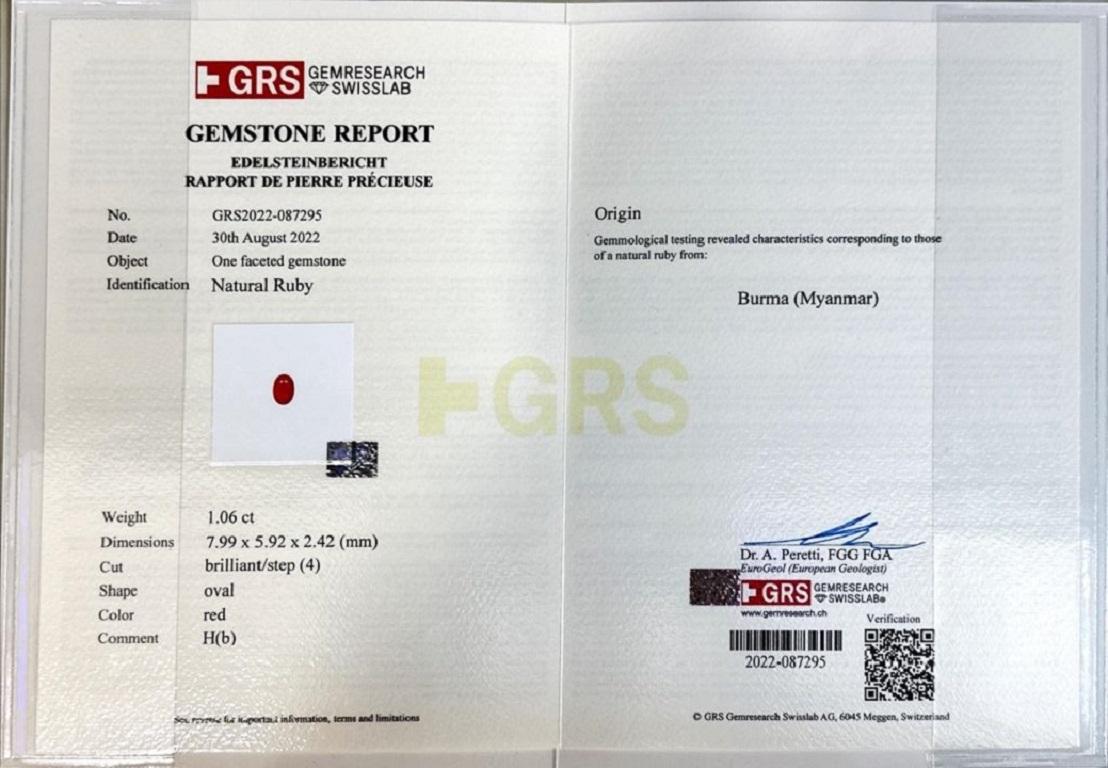 GRS Certified Burma Ruby 1.04 & 1.06 Ct Diamonds Earrings For Sale 3