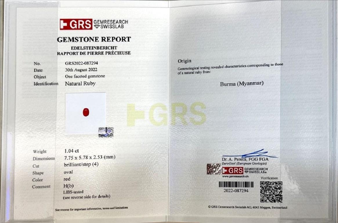 GRS Certified Burma Ruby 1.04 & 1.06 Ct Diamonds Earrings For Sale 4