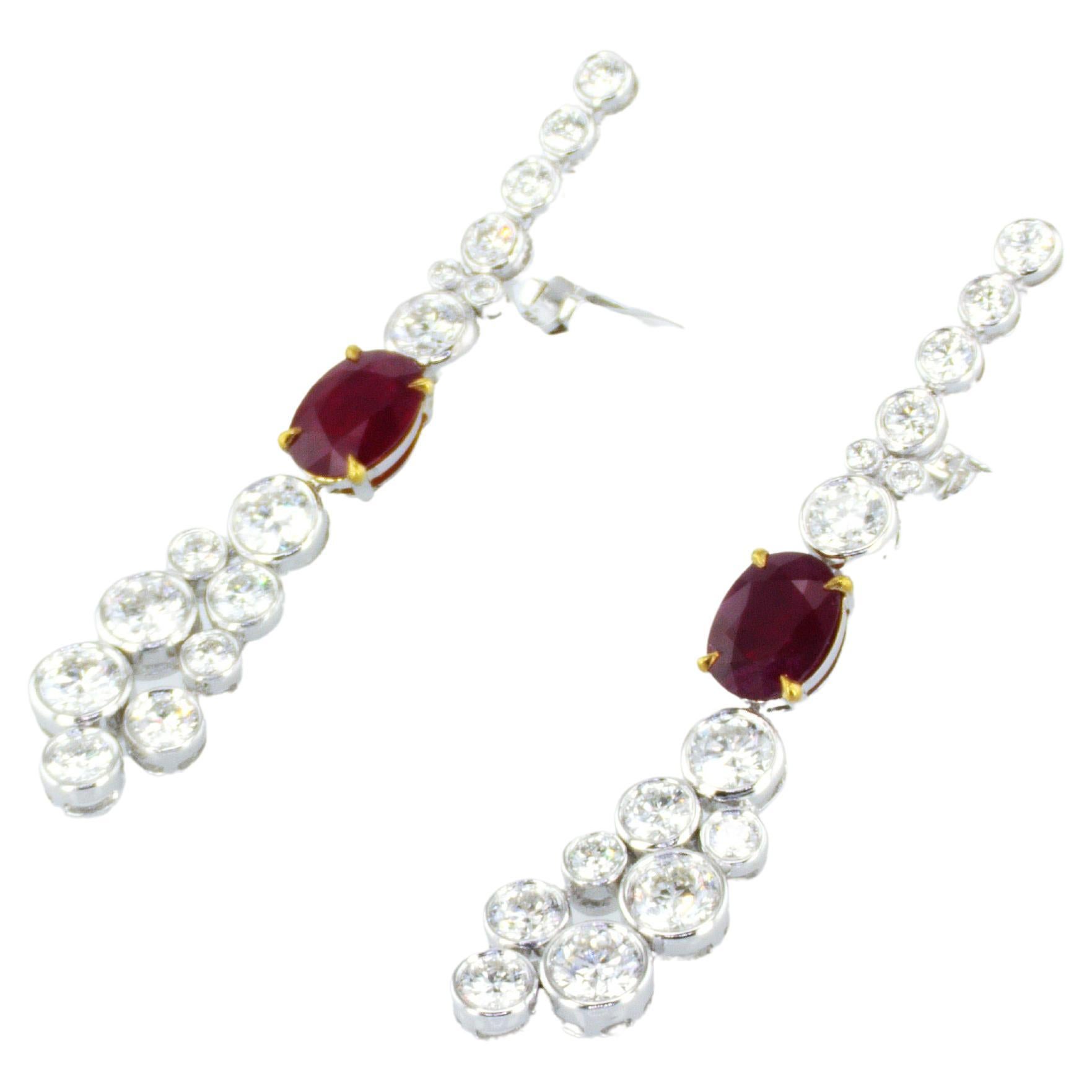 GRS Certified Burma Ruby 1.04 & 1.06 Ct Diamonds Earrings For Sale