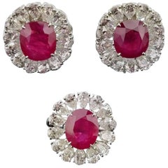 GRS Certified Burma Ruby and Diamond Ring and Studs Suite