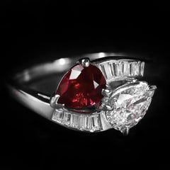 GRS Certified Burma Unheated PEAGON BLOOD Pear Cut Diamond Bypass Ring