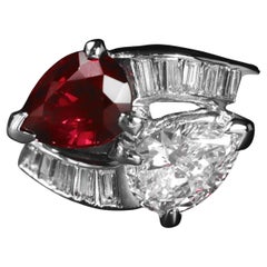 GRS Anillo de derivación de diamantes talla pera sin calentar con certificado de Birmania PEAGON BLOOD