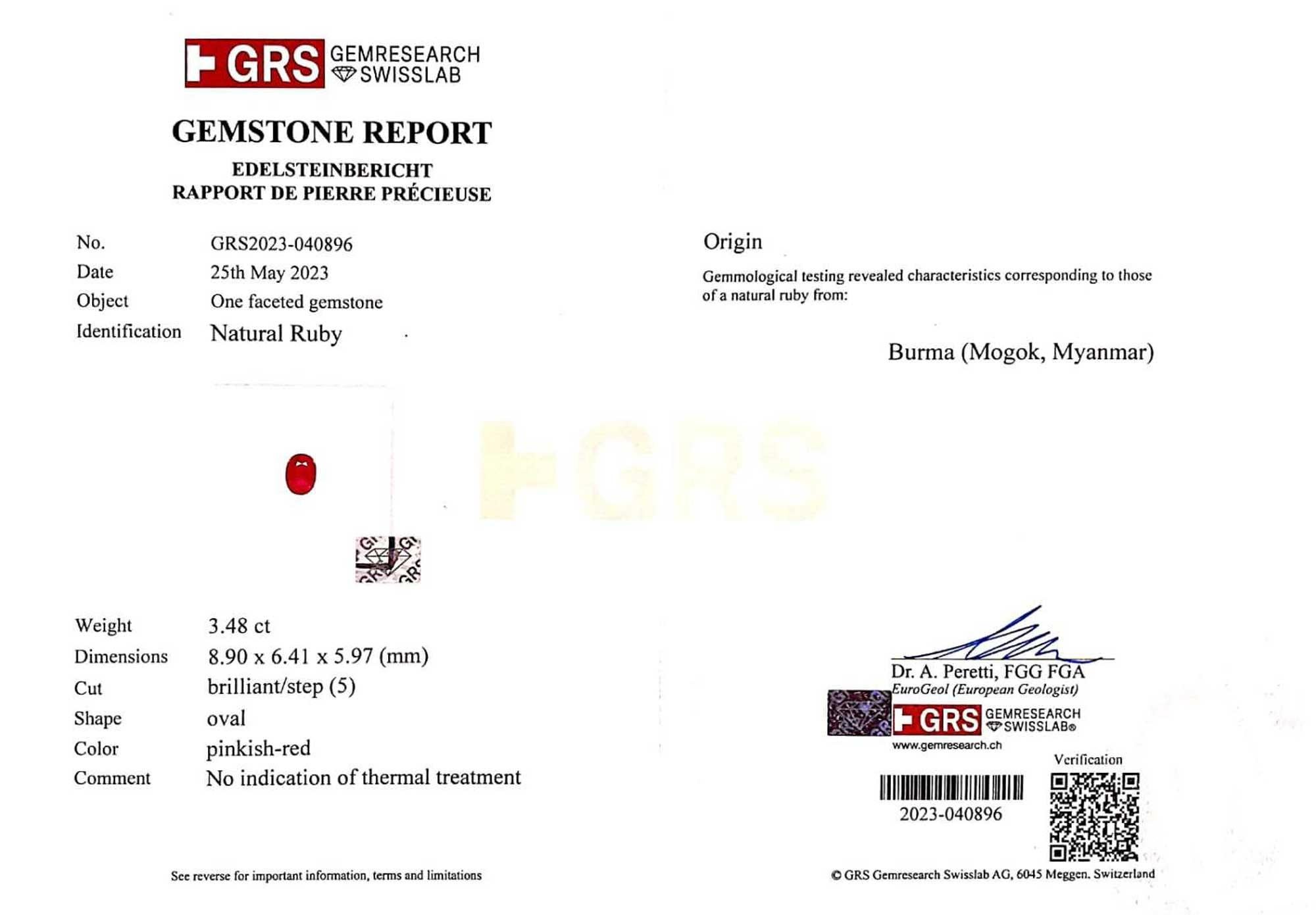 Contemporary GRS Certified Burmese 3.48 Carat Platinum Cocktail Ring For Sale