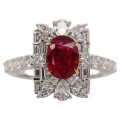 GRS Certified Burmese No Heat 1.43 Carat 'Pigeon Blood' Ruby and Diamond Ring