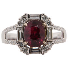 GRS Certified Burmese No Heat 1.63 Carat Ruby and Diamond Ring in 18 Karat Gold