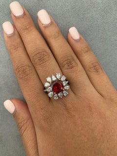 GRS Certified Burmese Red Spinel Ring with Diamond in 18K White & Yellow Gold