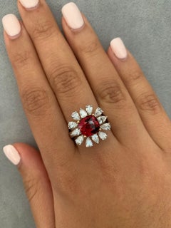 GRS Certified Burmese Red Spinel Ring with Diamond in 18K White & Yellow Gold